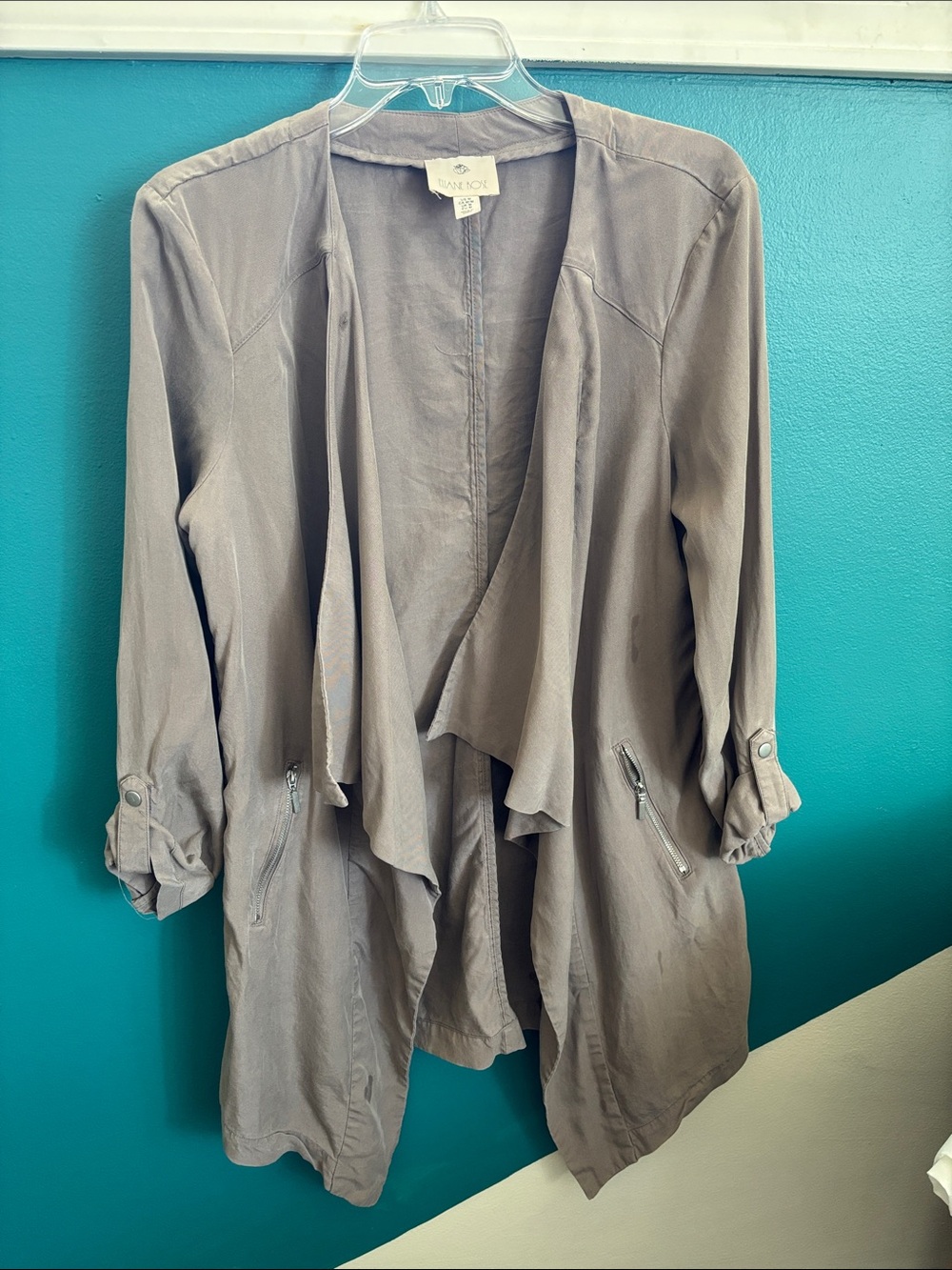 French Grey Open-Front Draped Blazer Jacket